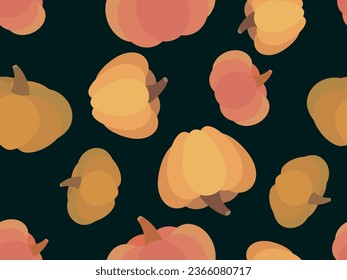 Pumpkins seamless pattern on a dark background. Orange pumpkins for Thanksgiving and Halloween. Traditional autumn design element for banners, posters and promotional items. Vector illustration