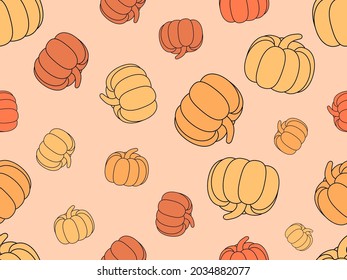 Patrón sin fisuras de las calabazas. Antecedentes de las fiestas de Acción de Gracias. Resumen de fondo con calabazas para imprimir sobre papel envoltorio, pancartas y folletos. Ilustración del vector