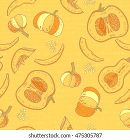 Pumpkins. seamless pattern. vector background with hand drawn pumpkins