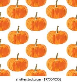 Pumpkins. Seamless patterns on a white background. Vector illustration in a flat style.