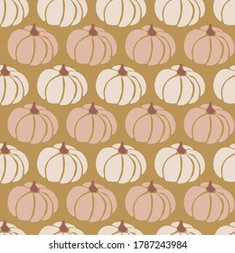 Pumpkins seamless vector pattern. Pumpkins pink white gold repeating background for Harvest festival or Thanksgiving day. Feminine earthy colors.