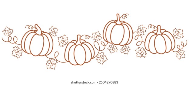 pumpkins separator border for Fall and Thanksgiving season. Vector isolated on white background.