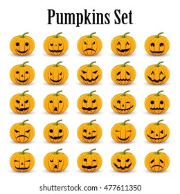 Pumpkins set for Halloween on a white isolated background