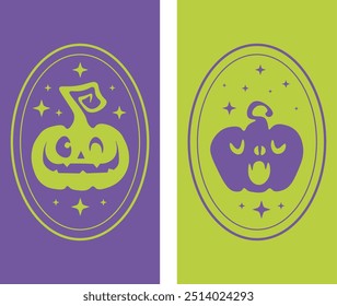 Pumpkins set. Happy Halloween set, phone wallpaper. Halloween concept. Vector illustration. Trendy background.