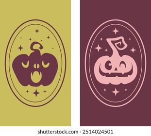 Pumpkins set. Happy Halloween set, phone wallpaper. Halloween concept. Vector illustration. Trendy background.