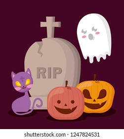 pumpkins with set icons halloween
