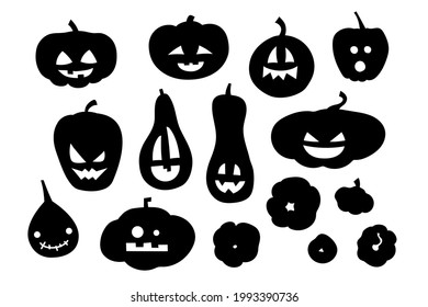 Pumpkins. Set of isolated vector silhouettes for Halloween party design. Pumpkin silhouette. Jack O Lantern