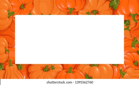 Pumpkins. Set orange pumpkins. Horizontal banner. Template  presentations, invitations, congratulations, happy Thanksgiving, harvest festival, autumn poster design. Vector illustration