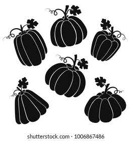 Pumpkins set. Silhouette on white background. Vector illustration