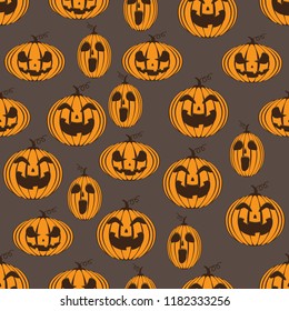 Pumpkins smile pattern seamless on grey for halloween celebration festival vector background illustration.