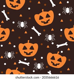 Pumpkins with spider halloween pattern illustration
