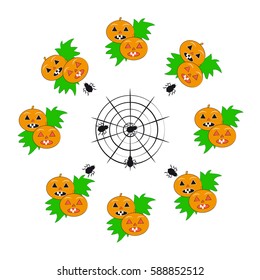 Pumpkins with spiders on white background. Vector illustration.