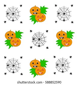 Pumpkins with spiders on white background. Vector illustration.