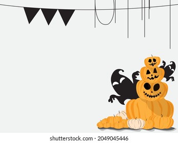 Pumpkins stacked on top of each other. and white space for text input