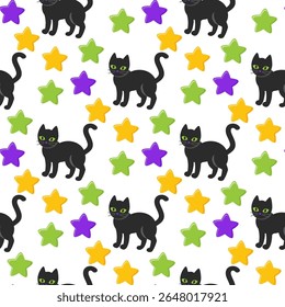Pumpkins and stars in a seamless pattern design, perfect to use on the web or in print, for surface design