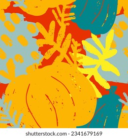 Pumpkins, texture elements. Autumn pattern. Vector seamless pattern.