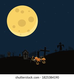 Pumpkins at the tomb graphic design vector illustration. Halloween series