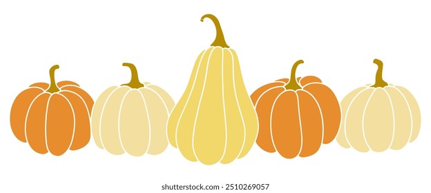 pumpkins vector illustration Fall and Thanksgiving season. Vector isolated on white background. Line art design style