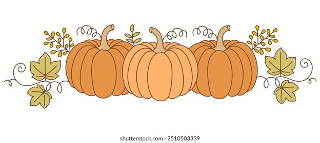 pumpkins vector illustration Fall and Thanksgiving season. Vector isolated on white background. Flat design style	