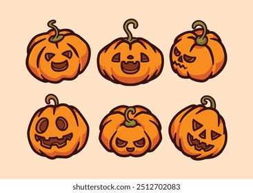 Pumpkins vector set with different angle and Facial Expression for element collection illustrations set cute characters perfect for halloween