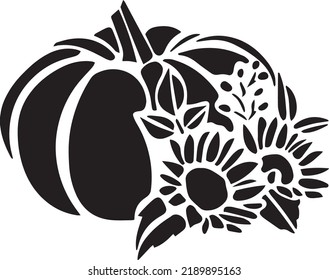 Pumpkins Vector, Stencil, black and white