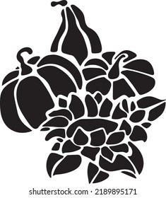 Pumpkins Vector, Stencil, black and white