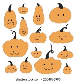 Pumpkins vegetable vector cartoon characters