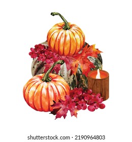 Citrouilles image vectorielle à l'aquarelle isolées sur fond blanc idéal pour les cartes, les bannières, les en-têtes, les affiches de fête ou pour décorer votre oeuvre d'art.