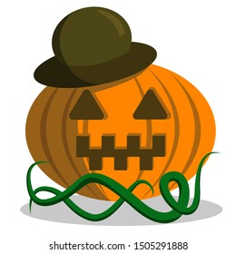Pumpkin's wearing a hat. Vector Illustration.
