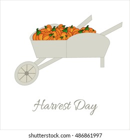 Pumpkins in a wheelbarrow.Harvest day.Vector illustration