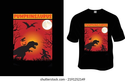 Pumpkinsaurus, Halloween dinosaur t-shirt design. Ready to print for apparel, poster, and illustration. Modern, simple, lettering t-shirt vector.

