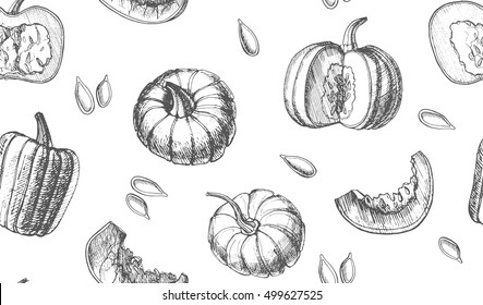 Pumpkins.Pattern from the elements drawn by hand.Vector background.