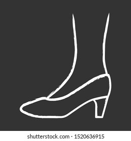 Pumps chalk icon. Woman stylish formal footwear design. Female casual stacked kitten heels, luxury modern court shoes. Fashionable ladies clothing accessory. Isolated vector illustration