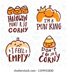 Pun Halloween illustration with cute doodles and lettering text. Word play, play on words, quibble hand drawn art for greeting card, decoration, poster, banner