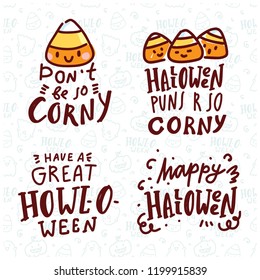Pun Halloween illustration with cute doodles and lettering text. Word play, play on words, quibble hand drawn art for greeting card, decoration, poster, banner