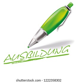 Pun with pen and education, Letters with Ausßbildung means education 