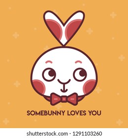 Pun Postcard. Cute vector illustration with funny quote. "Somebunny loves you"