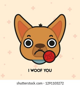 Pun Postcard. Cute vector illustration with funny quote. "I Woof You"