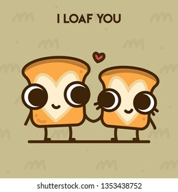 Pun Postcard. Cute vector illustration with funny quote. "I loaf you"