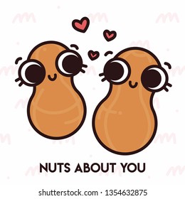 Pun Postcard. Cute vector illustration with funny quote. "Nuts about you"