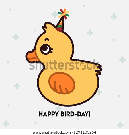 Pun Postcard. Cute vector illustration with funny quote. "Happy bird-day!"