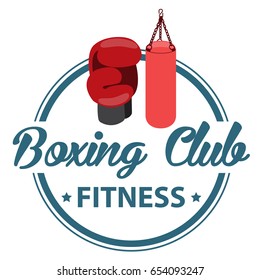 Punch bag and glove. Equipment for boxing. Vector illustration with place for text