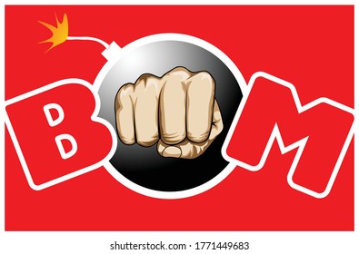 Punch and bomb logo design in red background.
