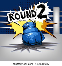 Punch boxing comic style and Blue corner with round:2