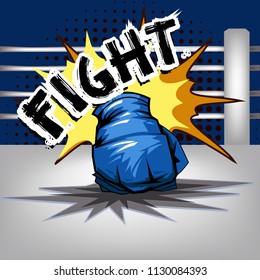 Punch boxing comic style and blue corner with fight typing