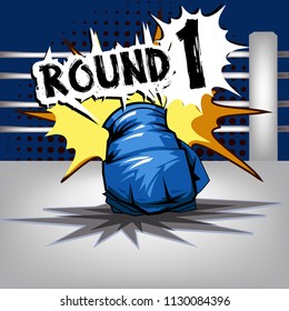 Punch Boxing Comic Style And Blue Corner With Round:1