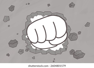 A punch breaking through a concrete wall - Illustration of a wall breaking
