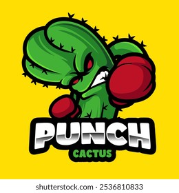 punch cactus boxing angry mascot logo concept