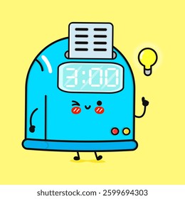 Punch Clock Cartoon. Cute Time Clock Character Has a Bright Idea