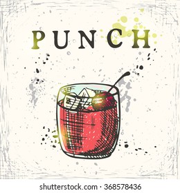 Punch cocktail. Hand drawn vector illustration.